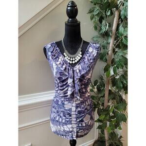 New York & Company Blouse Women's Size Large Purple White 100% Polyester